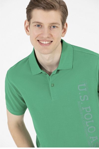 U.S. Polo Assn. Ανδρικό μπλουζάκι με πράσινο πόλο με λαιμόκοψη