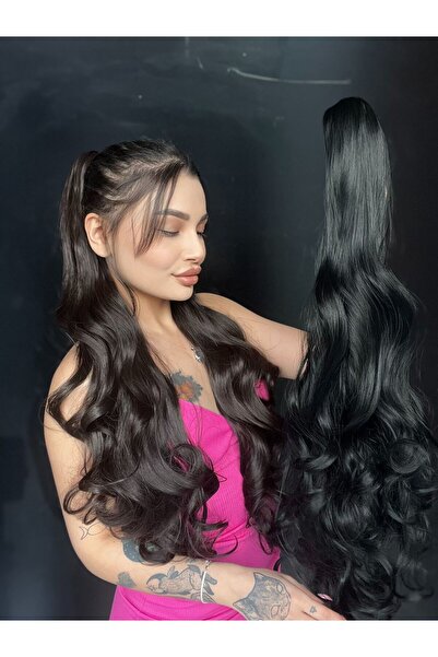 Suzan Peruk 80 cm Ekstra Uzun At kuyruğu Tokalı Postiş Siyah