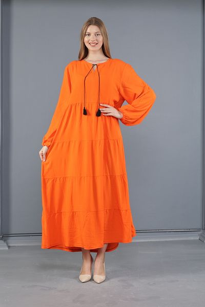 mervemoda Γυναικείο φόρεμα βισκόζης Plus Size - Μακρυμάνικο υφαντό