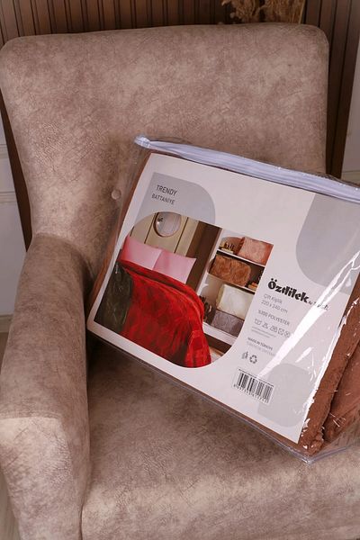 Özdilek Trendy Embos Single Blanket (155X220) - Art Deco Light Brown
