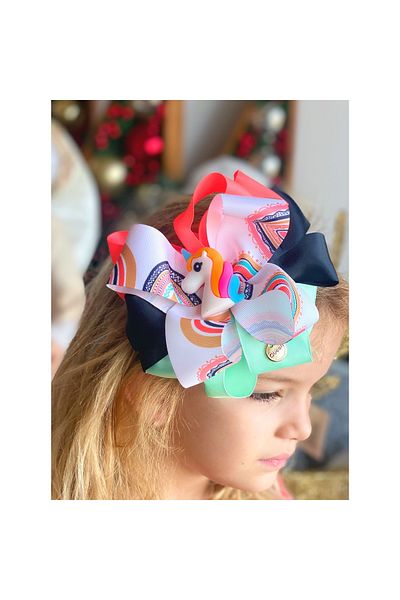 QUEEN AKSESUAR 3D Unicorn Luxury Tiers Colorful Rainbow Ornament Big Bow Crown Adult Children's Crown