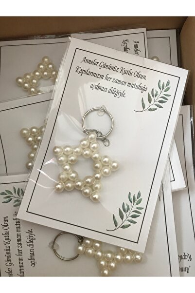 Uğur Matbaacılık Anneler Günü Hediyelik İnci Yıldız Boncuk Anahtarlık (12 Adet)