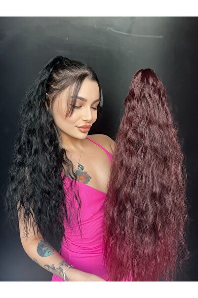 Suzan Peruk Afro Kıvırcık Postiş At kuyruğu mandalllı Koyu Kızıl