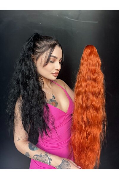 Suzan Peruk Afro Kıvırcık Postiş At kuyruğu mandalllı Bakır
