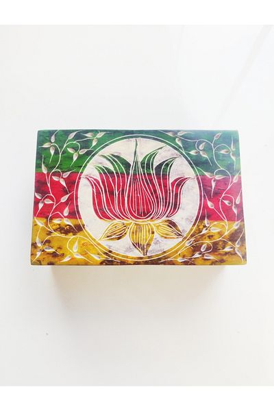 PİRAMİGO Obsidian Stone Box, Jewelry & Gift Box (Lotus)