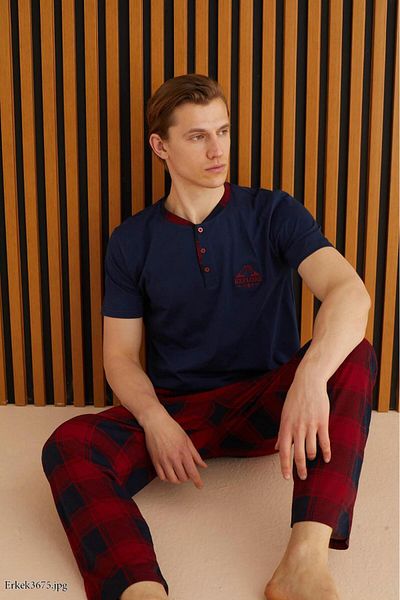 Pijamoni Men's Plaid Pajama Set 100% Cotton