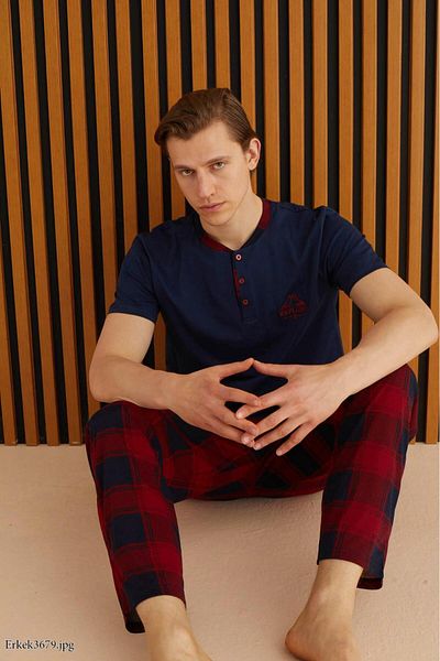 Pijamoni Men's Plaid Pajama Set 100% Cotton