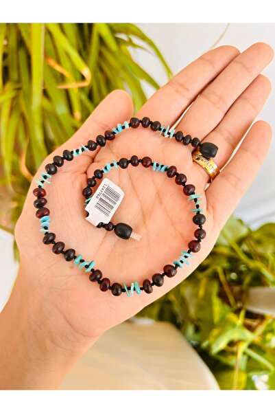 Kehribarkolyecimm Vişne kehribar turkuaz firuze tasarım kolye