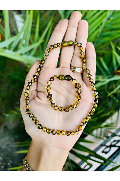 Kehribarkolyecimm fosilli damla kehribar set