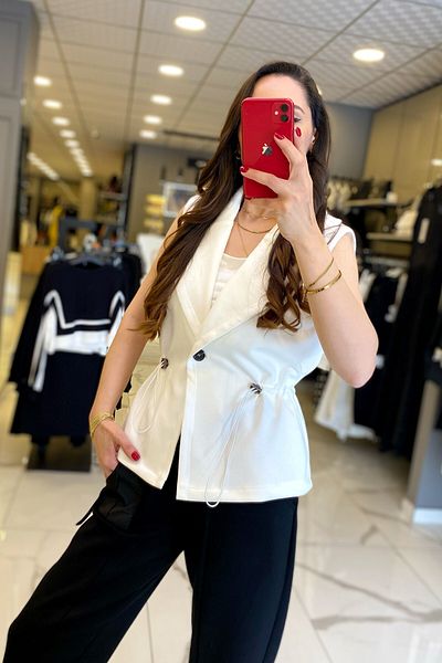 Vosse On Fashion Black Waist Gathered Single Button Detailed Vest