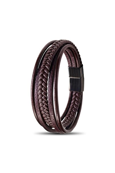İDİN STEEL Çoklu Örme Klipsli Deri Bileklik