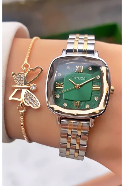 Ferrucci Ferruci Brand Yellow Silver Color Steel Cord Women's Wristwatch - Bracelet