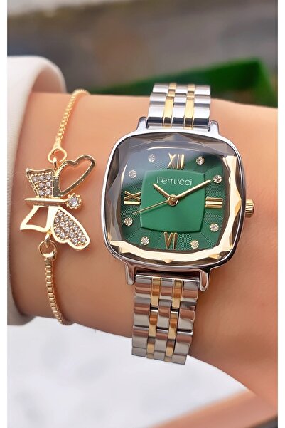 Ferrucci Ferruci Brand Yellow Silver Color Steel Cord Women's Wristwatch - Bracelet