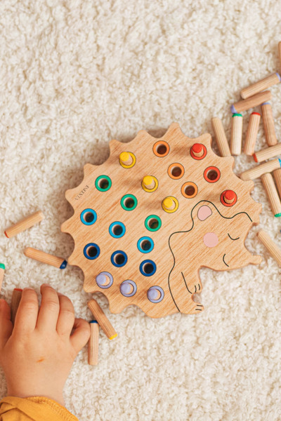 ESLENTA Montessori Wooden Educational Toy Hedgehog, Color Matching