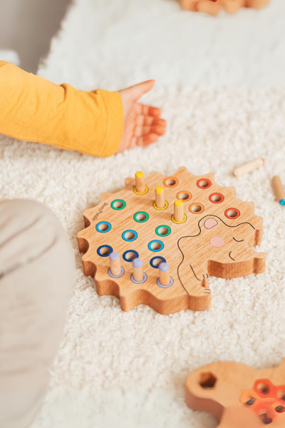 ESLENTA Montessori Wooden Educational Toy Hedgehog, Color Matching
