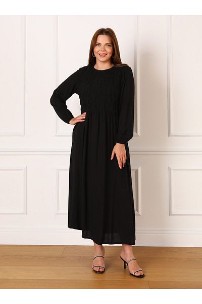 ALİA Plus Size Natural Fabric Gather Detailed Dress - Black - Alia