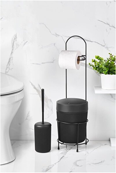 Store Toilet Paper Holder with Bucket, Toilet Paper Hanger with Trash Can and Toilet Brush Set, Ba