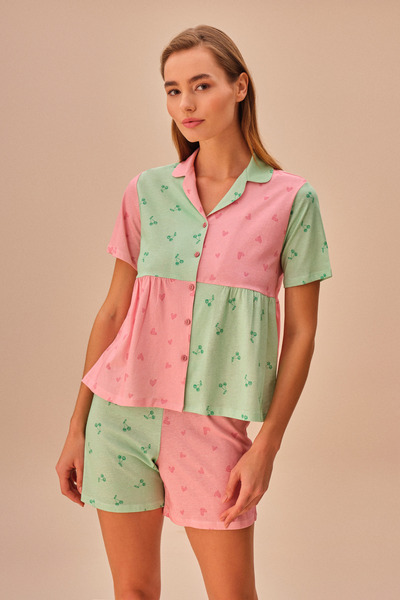 SUWEN Bella Çocuk Gömlek Yaka Şort Pijama Takımı