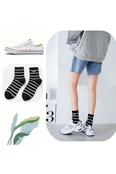 çorapmanya 4 Pairs Multicolored Mouse Patterned Striped Cotton College Tennis Socks