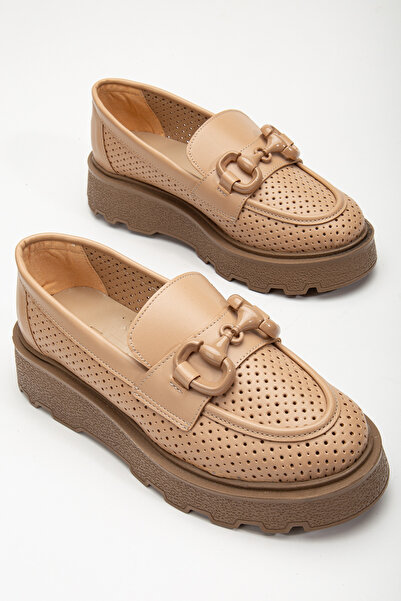 Tonny Black Kadın Nude Puantiye Delikli Önü Tokalı Kalın Poli Taban Loafer