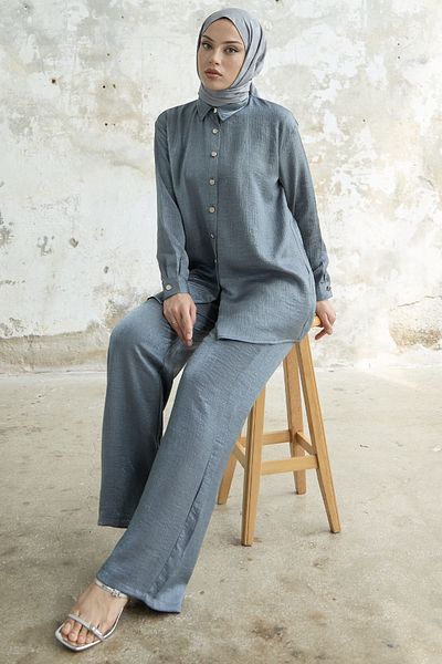 InStyle Двоен комплект с яка на риза - сив