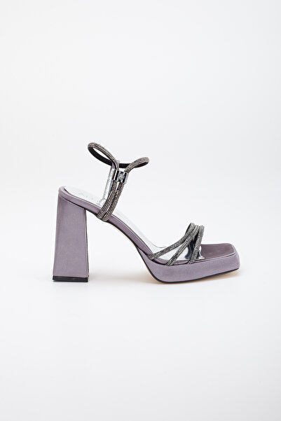 LİLLA kadın köşeli platform yüksek kalın topuklu taşlı abiye ayakkabı