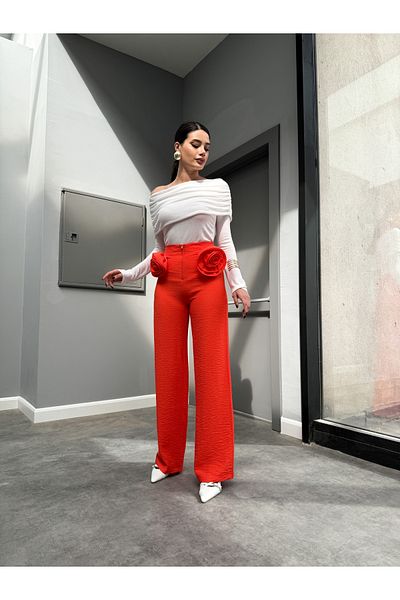 ESRAHELVACI Pantaloni cu flori de rodie cu brosa cu flori