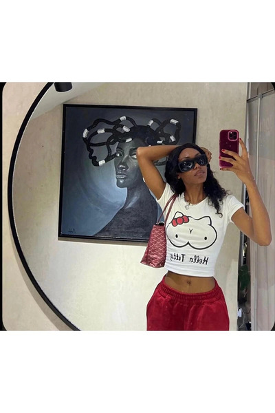 Gofeel Γυναικείο Crop Body με στάμπα Harajuku White Hello Titty