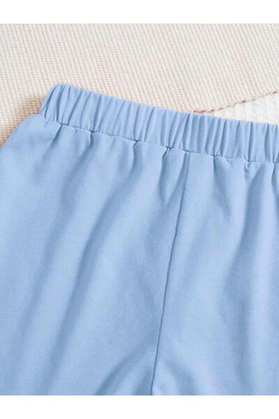 Machetta Tricou crop cu imprimeu Smile pentru copii, cu bretele și pantaloni scurți