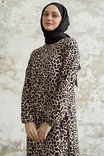 InStyle 2291 Patterned Viscose Casual Dress - Brown