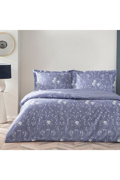 Taç Set cuvertură de pilota dublă Jeanne Blue din satin de bumbac 100% bumbac