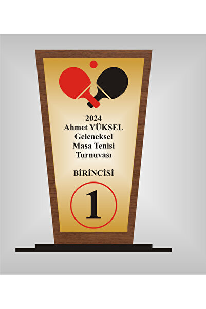 yüksel34 Masa Tenisi Turnuvası Plaketi , Ahşap Mdf Gold Levhaya Baskılı  ,Kiş...