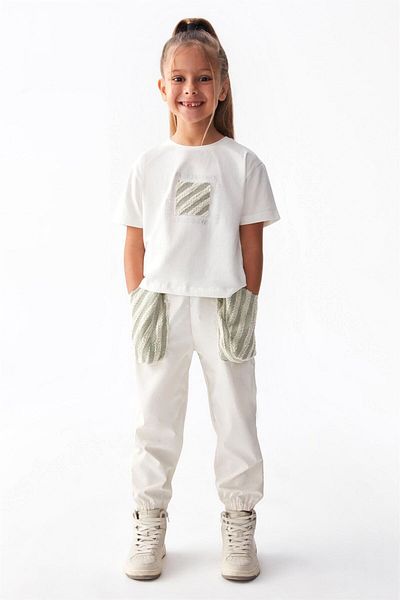 nk kids Tricou pentru fete Ecru-Verde 36517