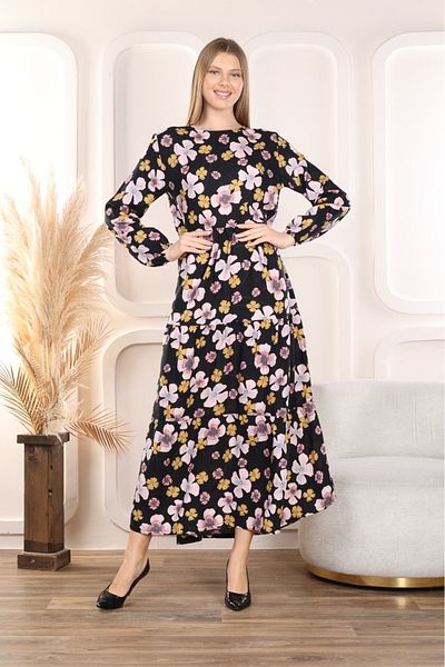 mervemoda فستان صيفي منسوج بأكمام طويلة للنساء