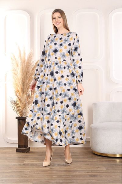 mervemoda Γυναικείο μακρυμάνικο υφαντό καλοκαιρινό φόρεμα