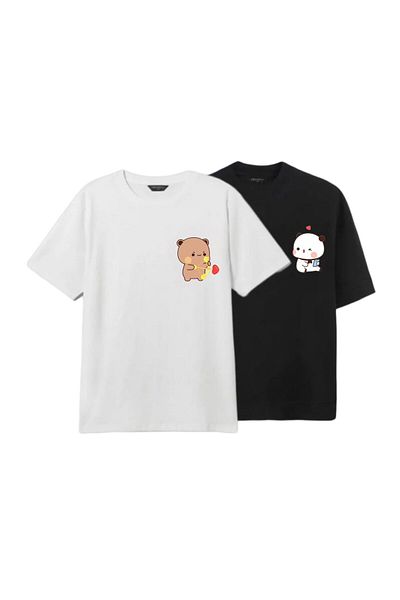 VENHENA Bubu & Dudu Λευκό-Μαύρο 2 τεμαχίων Oversize T-shirt Συνδυασμός Ζευγαριού