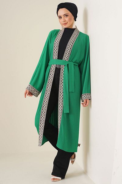 Lavanta Tekstil Embroidered Hijab Kimono