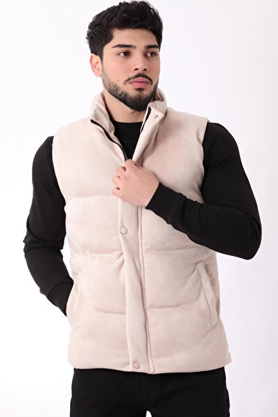 Stilkombin Wide Stitched Suede Vest High Collar BL 1546-1