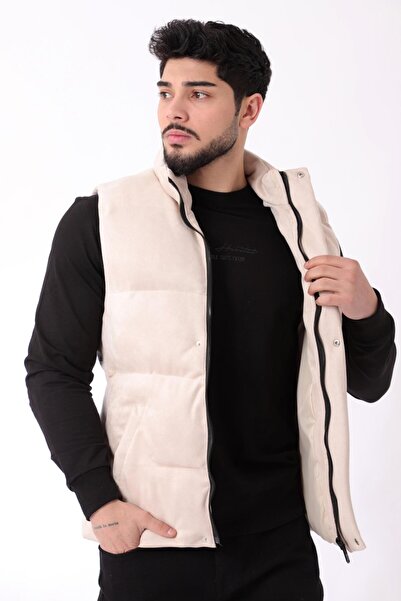 Stilkombin Wide Stitched Suede Vest High Collar BL 1546-1