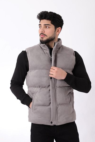 Stilkombin Wide Stitched Suede Vest High Collar BL 1546-1