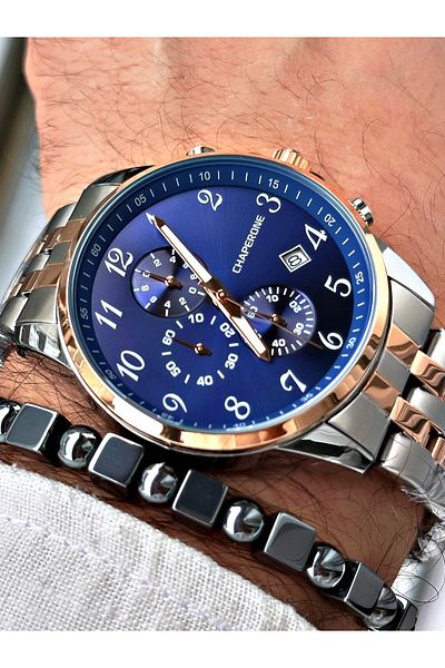 Chaperone men's Wristwatch - Rose Silver Color, Functions Active, Bracelet Gift + Reward