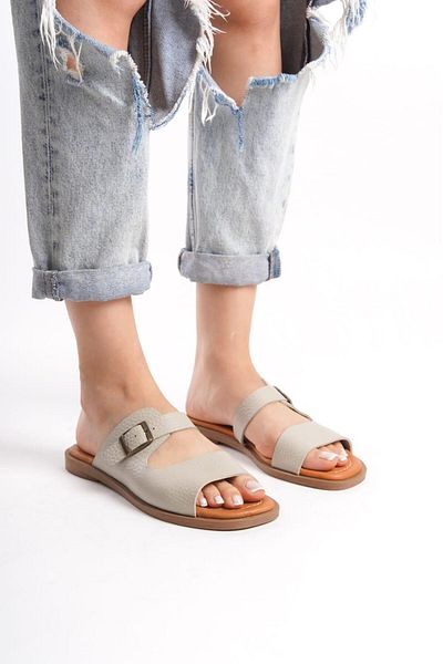 ERNİLA Women's Buckle Genuine Leather Slippers