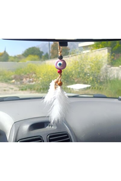 Hd Marketim Nazar Boncuk Kuş Tüylü Dikiz Ayna Süsü Kötü Göz Kovucu Araba Süsü