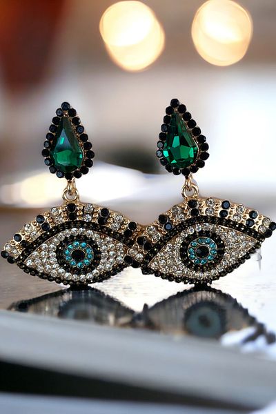 TAKIŞTIR Colorful Eye Figure Earrings with Stone Detail - Pair