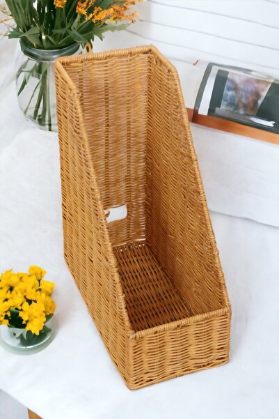 oceanpoint Ahşap Rattan Dergilik Kitaplık Doğal Bohem Özel Üretim Organizer 33cm