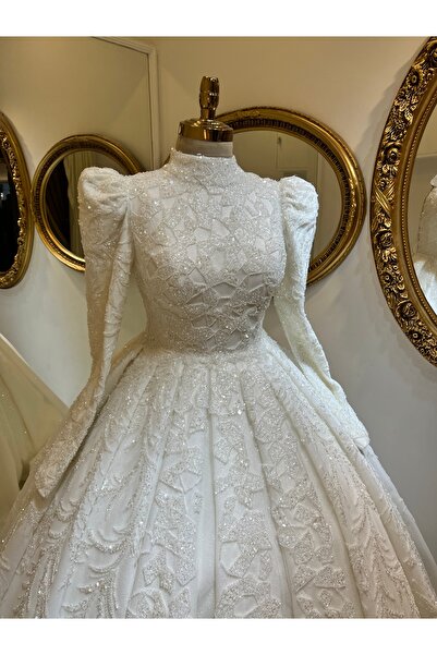 GAMZE Tesettür pileli Gelinlik,Gösterişli tesettür gelinlik,Gelinlik