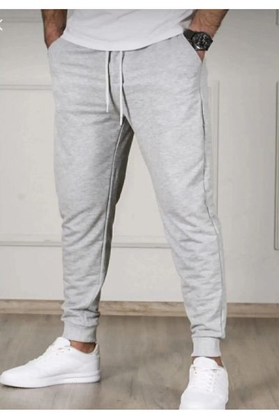 FUNSTYLE Men's Plus Size Gray Daily Cut Ribbed Leg 2 Thread Summer Tracksuit Bottom