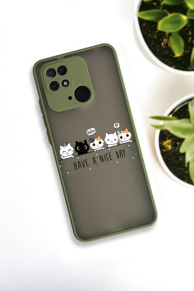 mooodcase Xiaomi Redmi 10C Uyumlu Şirin Kedicikler Desenli Buzlu Şeffaf Lüx Telefon Kılıfı