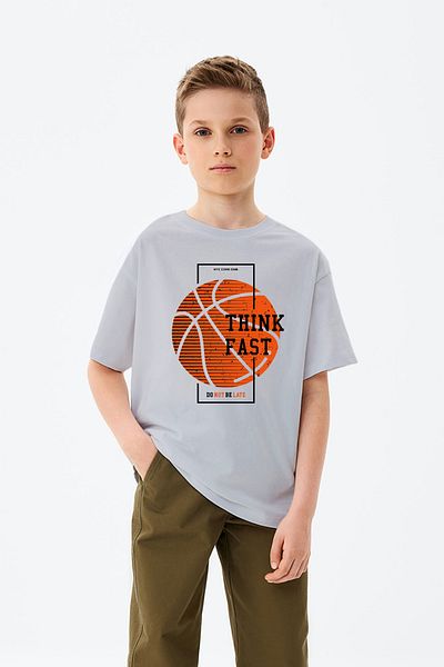 MYADA Think Fast Written Basketball Printed Boys' T-Shirt