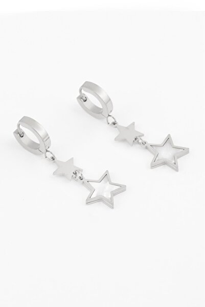 BY DİLEK ÇETİN ACCESSORY أقراط نجمة فضية اللون من الفولاذ